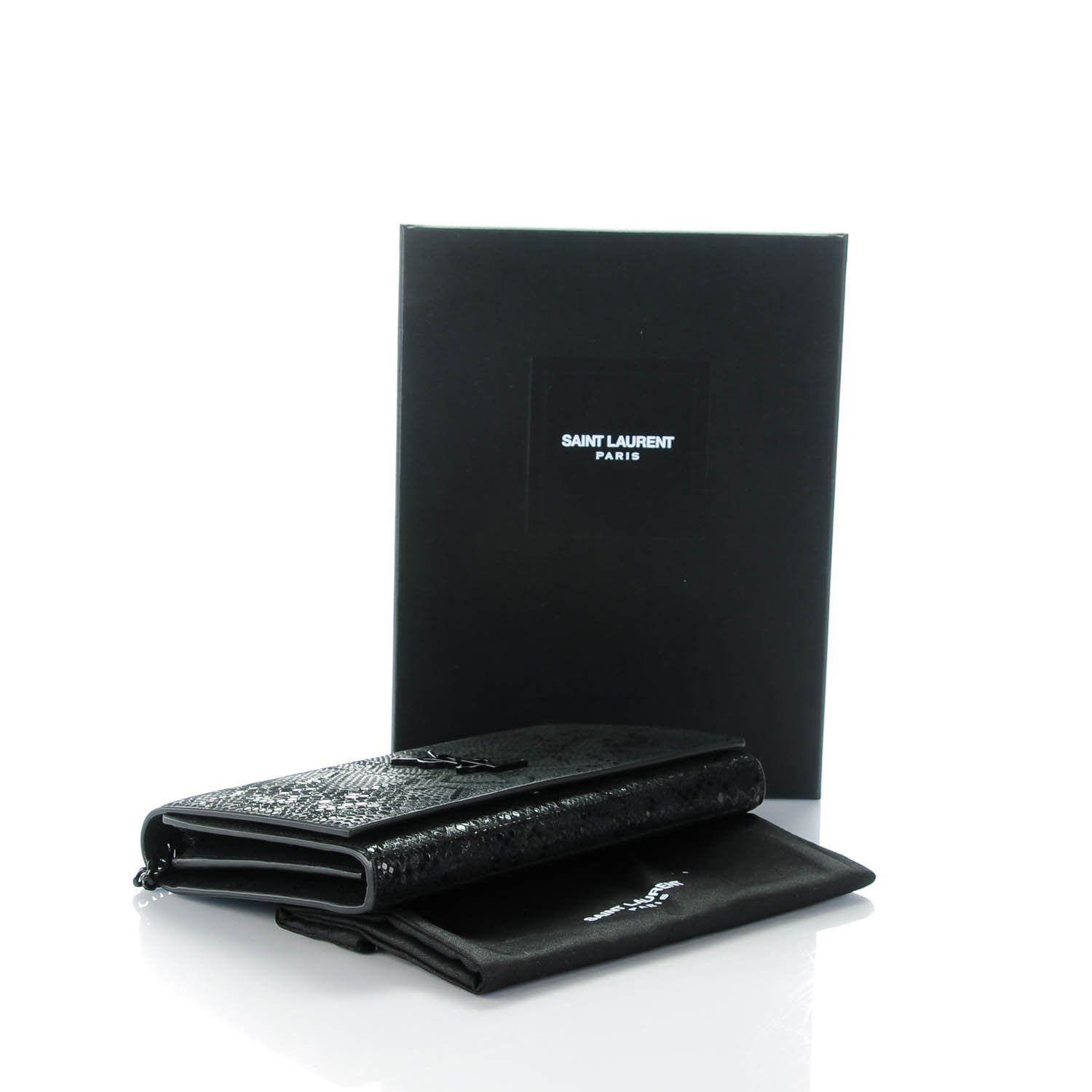 Saint Laurent Python Print Suede Monogram Chain Wallet Black 4 of 7