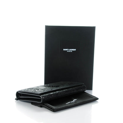 Saint Laurent Python Print Suede Monogram Chain Wallet Black 4 of 7