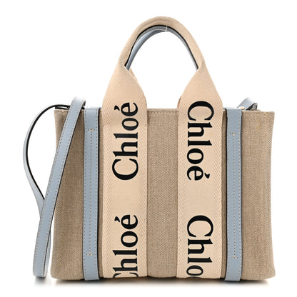 Chloe Cotton Calfskin Small Woody Ribbon Tote With Strap Light Blue 1 of 12