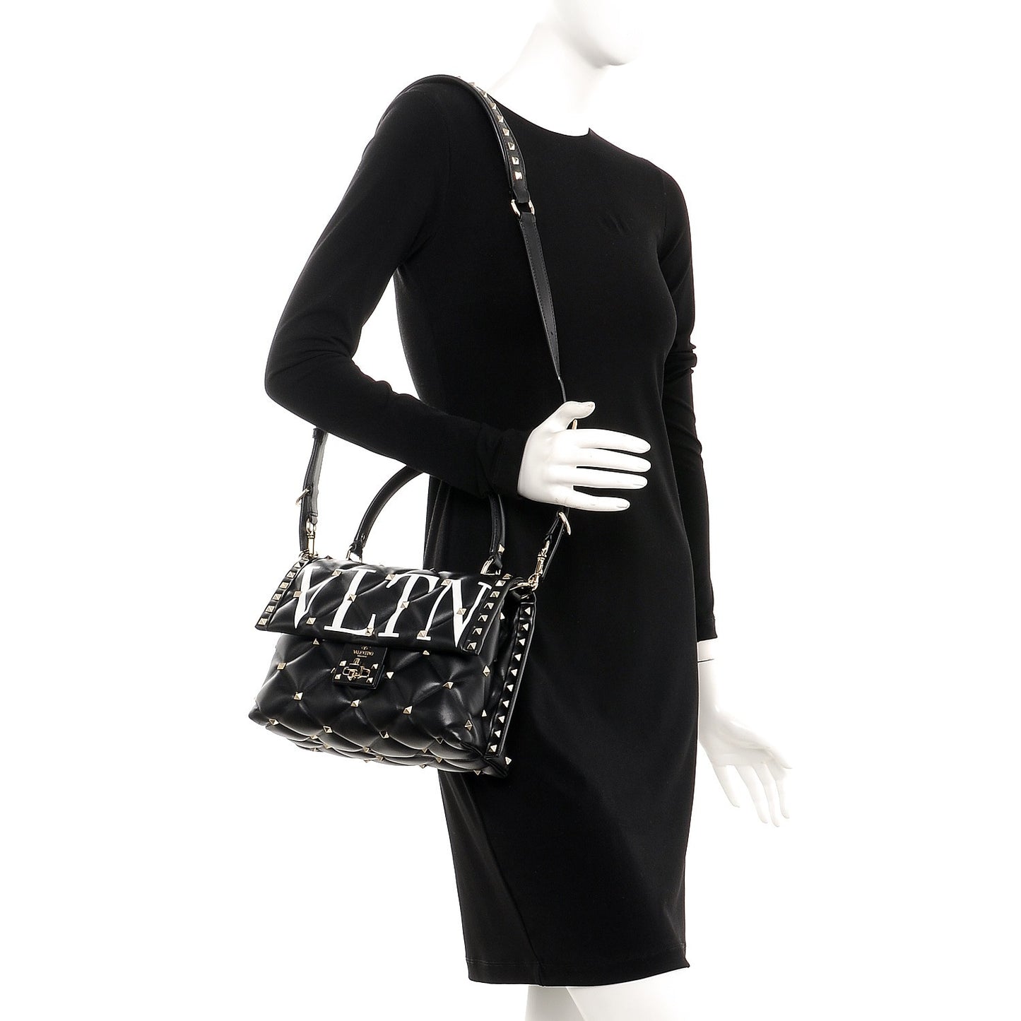 Lambskin VLTN Print Candystud Top Handle Bag Black