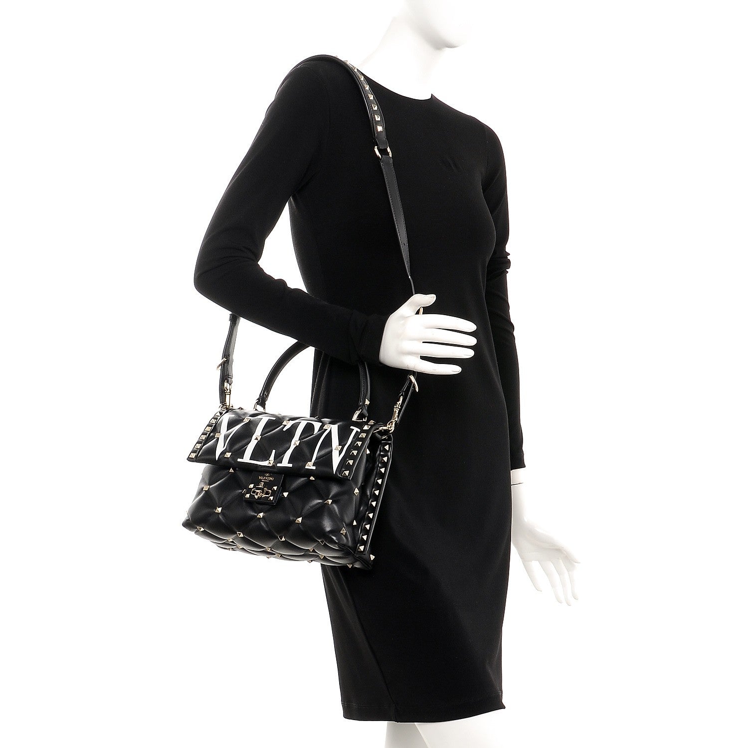 Valentino Garavani Lambskin VLTN Print Candystud Top Handle Bag Black 2 of 8