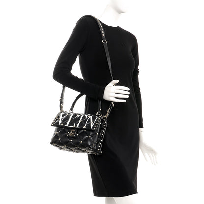 Valentino Garavani Lambskin VLTN Print Candystud Top Handle Bag Black 2 of 8