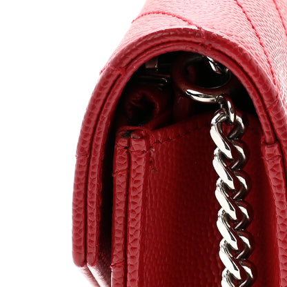 Saint Laurent Grain De Poudre Matelasse Chevron Monogram Envelope Chain Wallet Rouge Eros 11 of 11