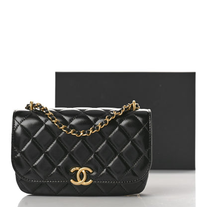 Chanel Shiny Lambskin Quilted Flap Phone Holder With Chain Black 10 of 10