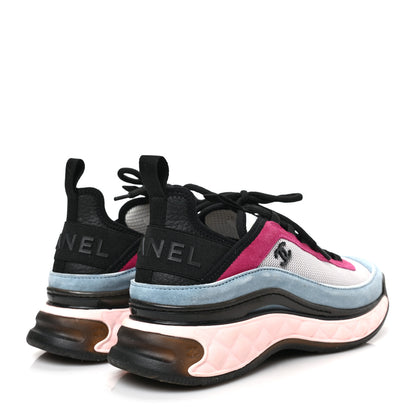 Chanel Fabric Suede CC Sneakers 38 Light Grey Light Blue Fuchsia 4 of 8