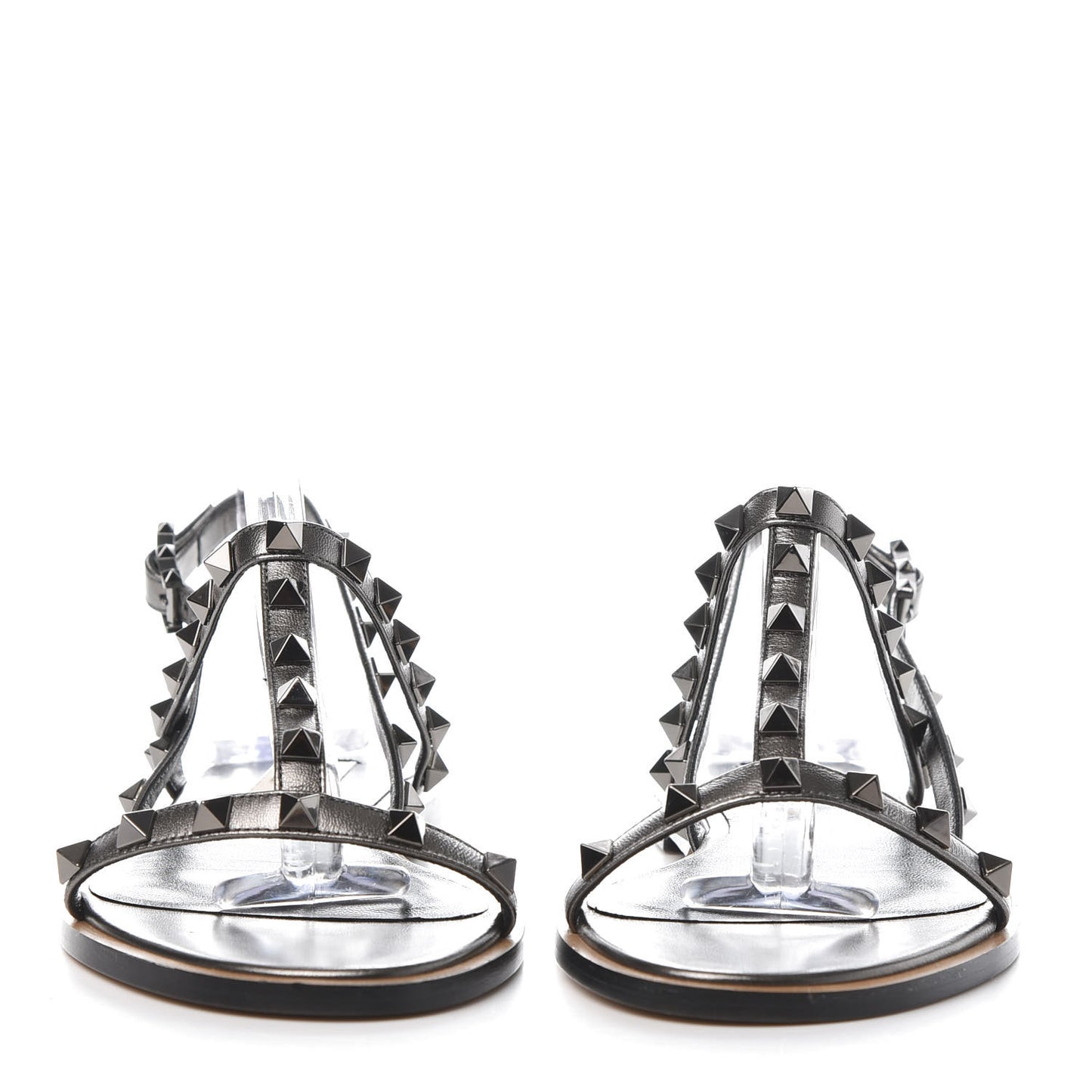 Metallic Nappa Rockstud T-Strap Slingback Flat Sandals 37.5 Rutenio