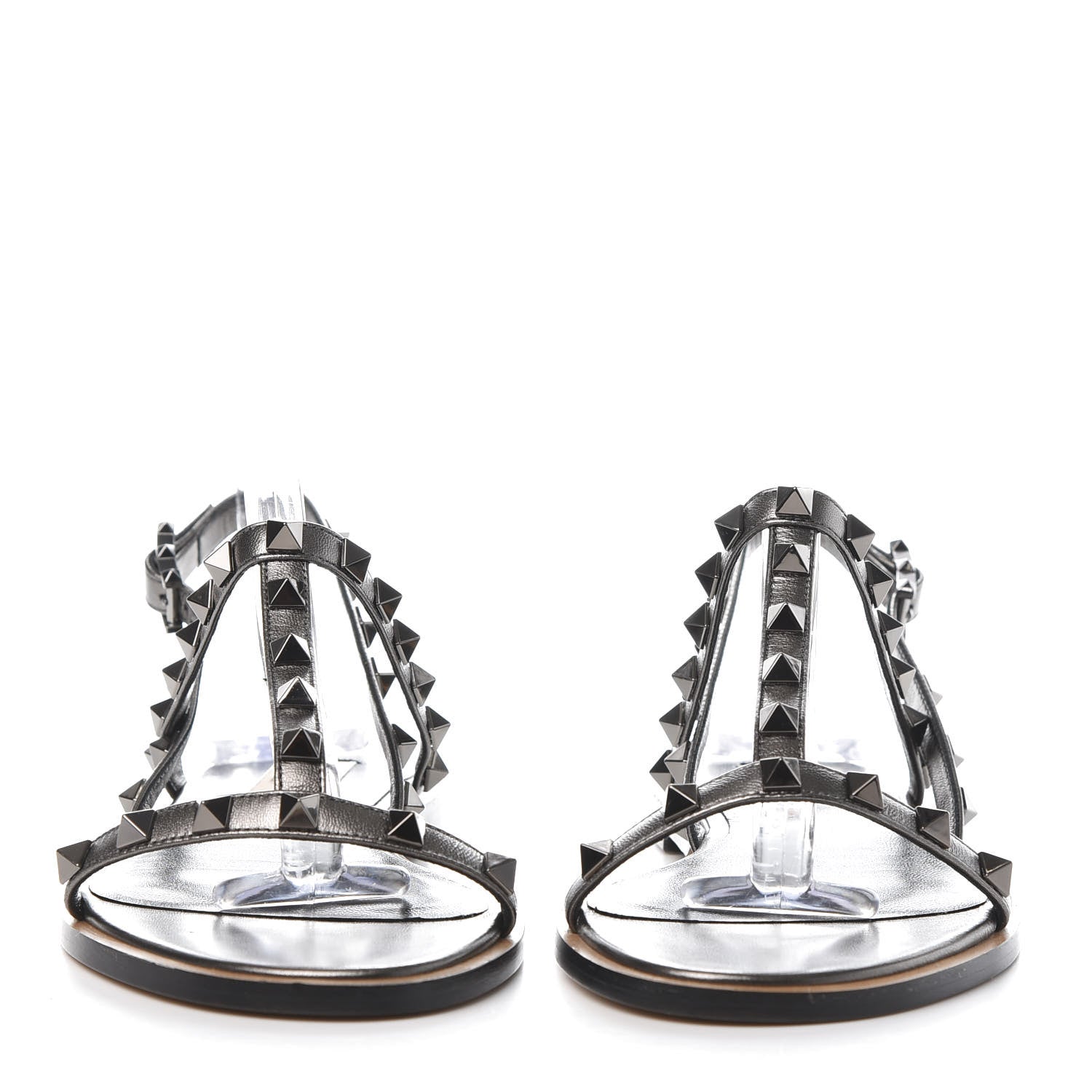 Valentino Garavani Metallic Nappa Rockstud T-Strap Slingback Flat Sandals 37.5 Rutenio 2 of 9
