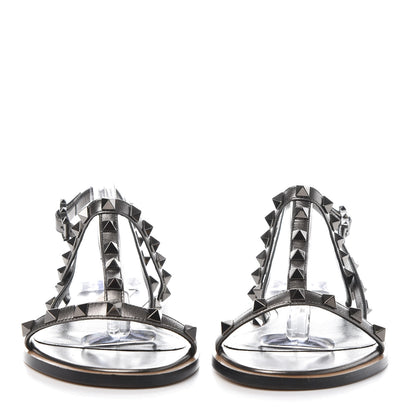 Valentino Garavani Metallic Nappa Rockstud T-Strap Slingback Flat Sandals 37.5 Rutenio 2 of 9