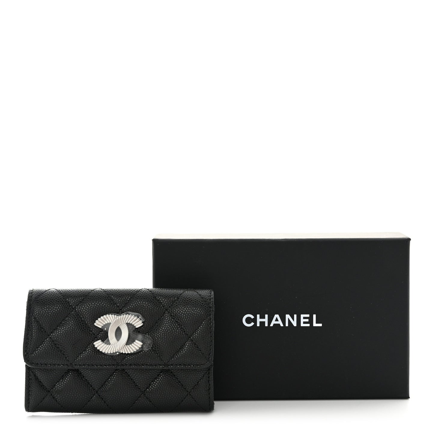 Caviar Quilted CC Flap Card Holder Black