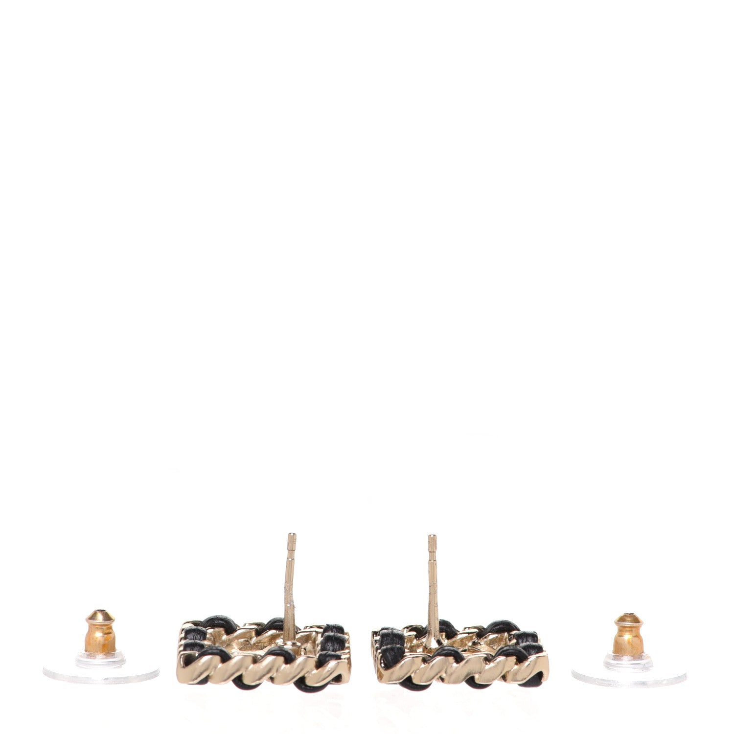 Chanel Crystal Lambskin Chain Sergeant Chanel Stud Earrings Black Gold 3 of 5