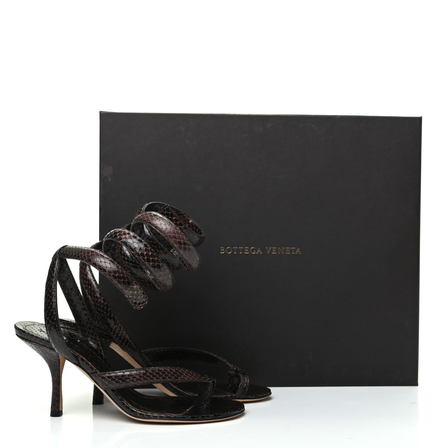 Python Printed Calfskin Spiral Sandals 37 Chocolate