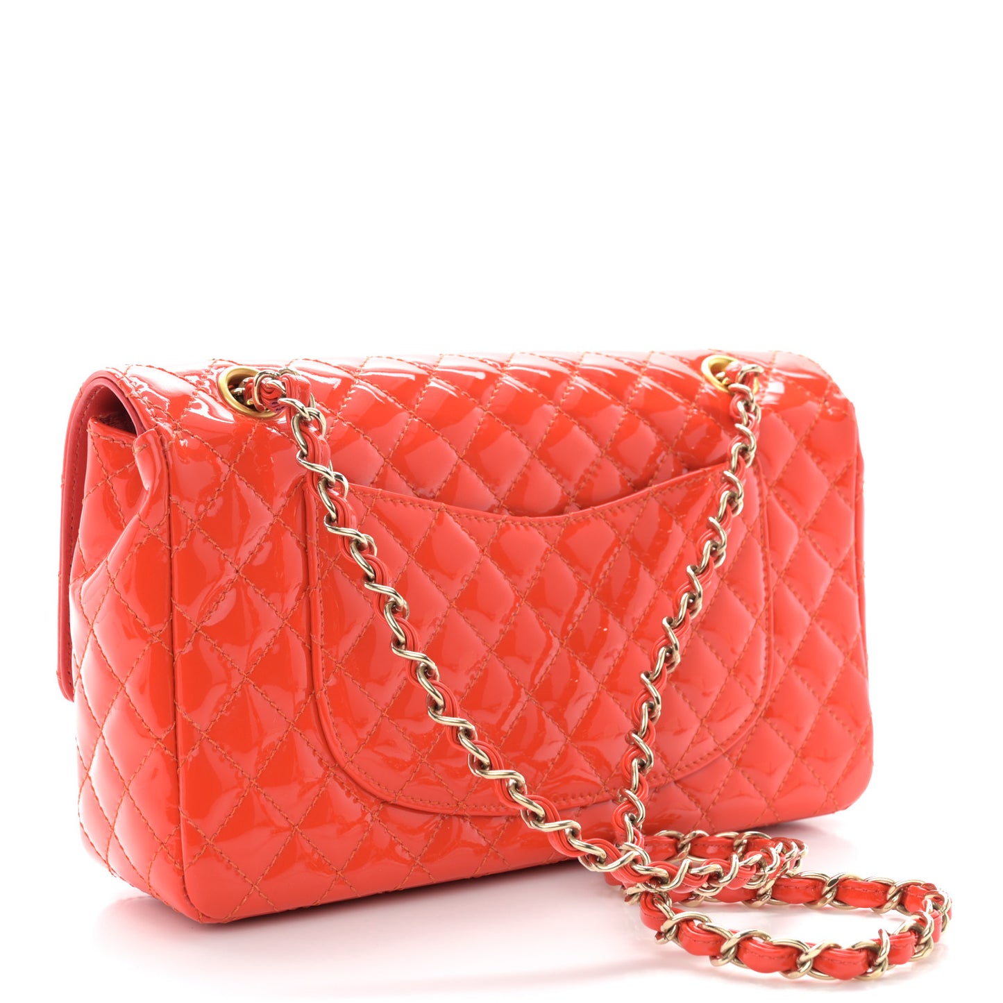 Patent Calfskin Quilted Valentine Charms Medium Single Flap Red