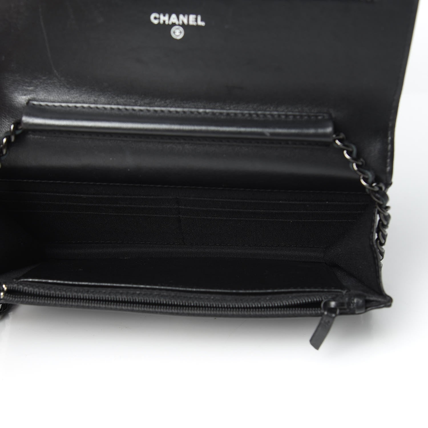 Chanel Lambskin Chevron Quilted Wallet On Chain WOC So Black 5 of 16