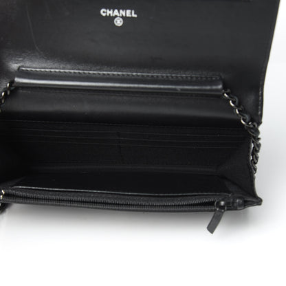 Chanel Lambskin Chevron Quilted Wallet On Chain WOC So Black 5 of 16