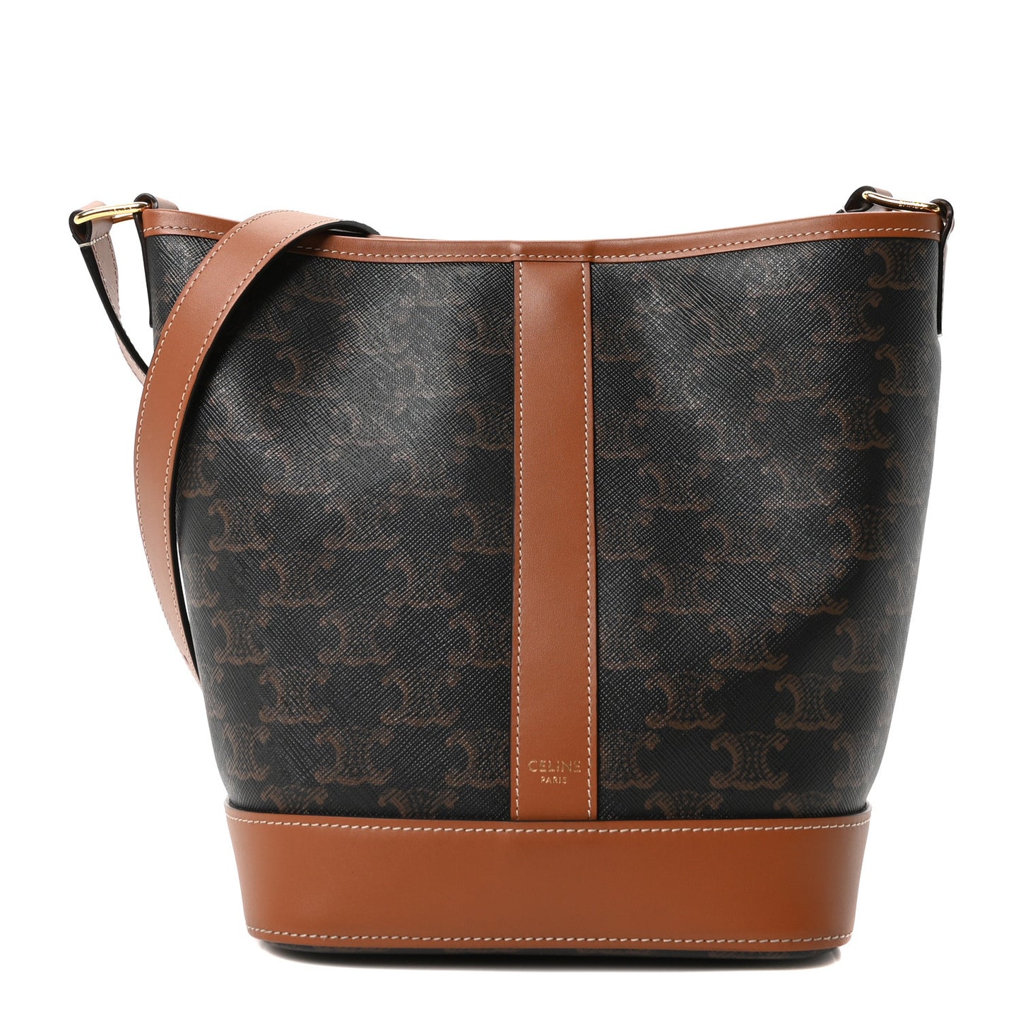 Triomphe Canvas Calfskin Small Bucket Bag Tan