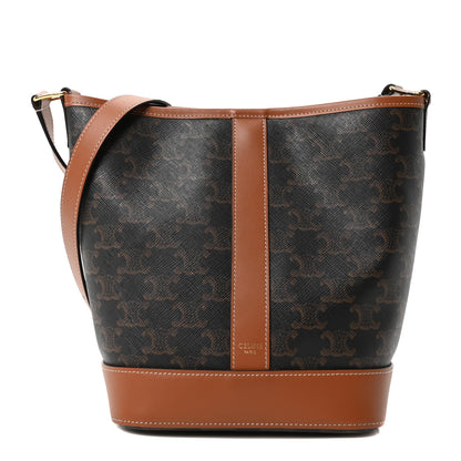 Celine Triomphe Canvas Calfskin Small Bucket Bag Tan 1 of 9
