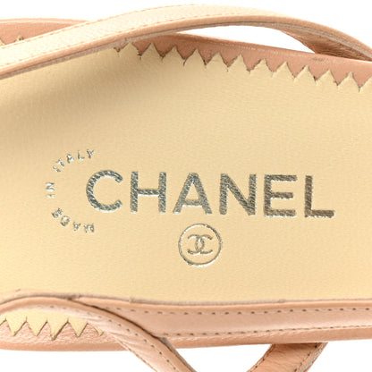 Chanel Lambskin Pearl Cap Toe CC Slingback Pumps 39.5 Beige Black 7 of 13