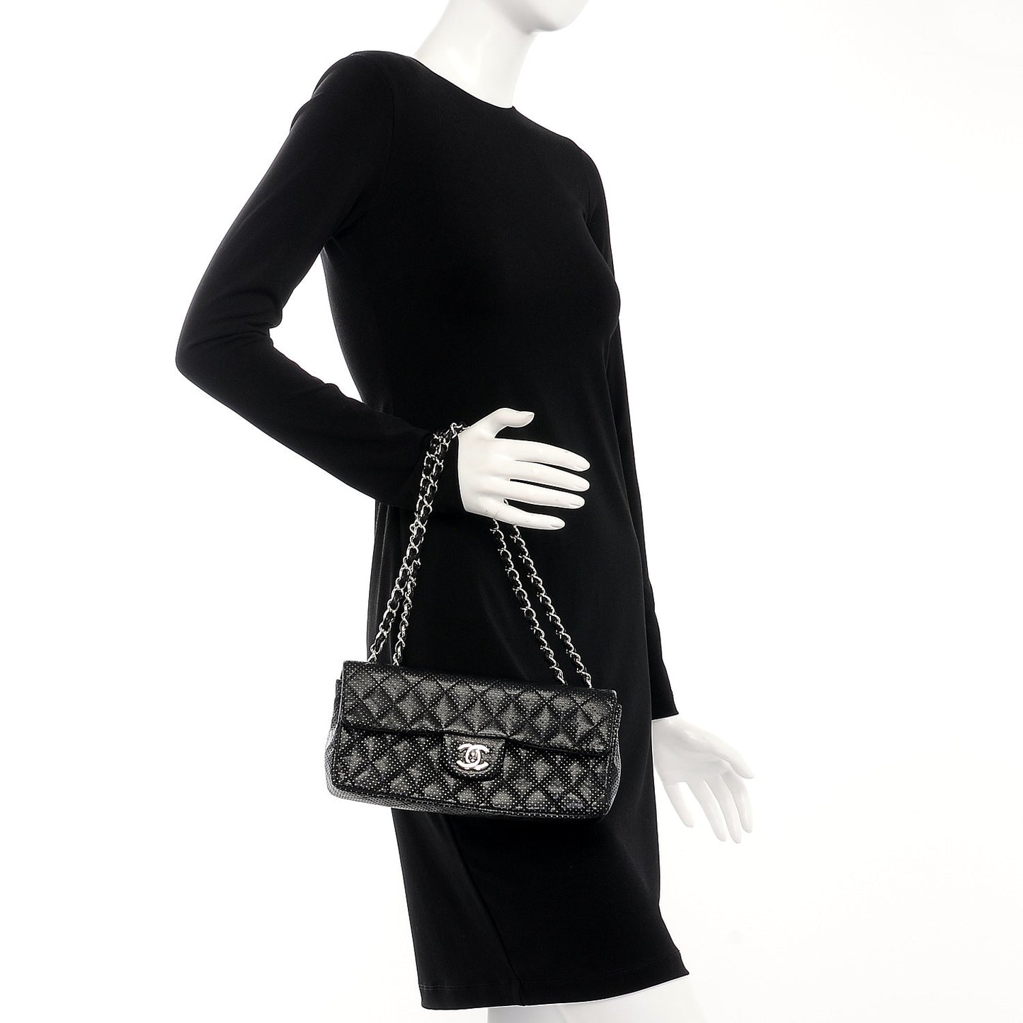 Lambskin Perforated East West Flap Black