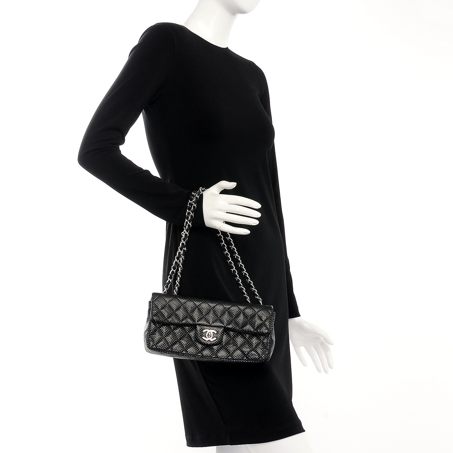 Chanel Lambskin Perforated East West Flap Black 2 of 7