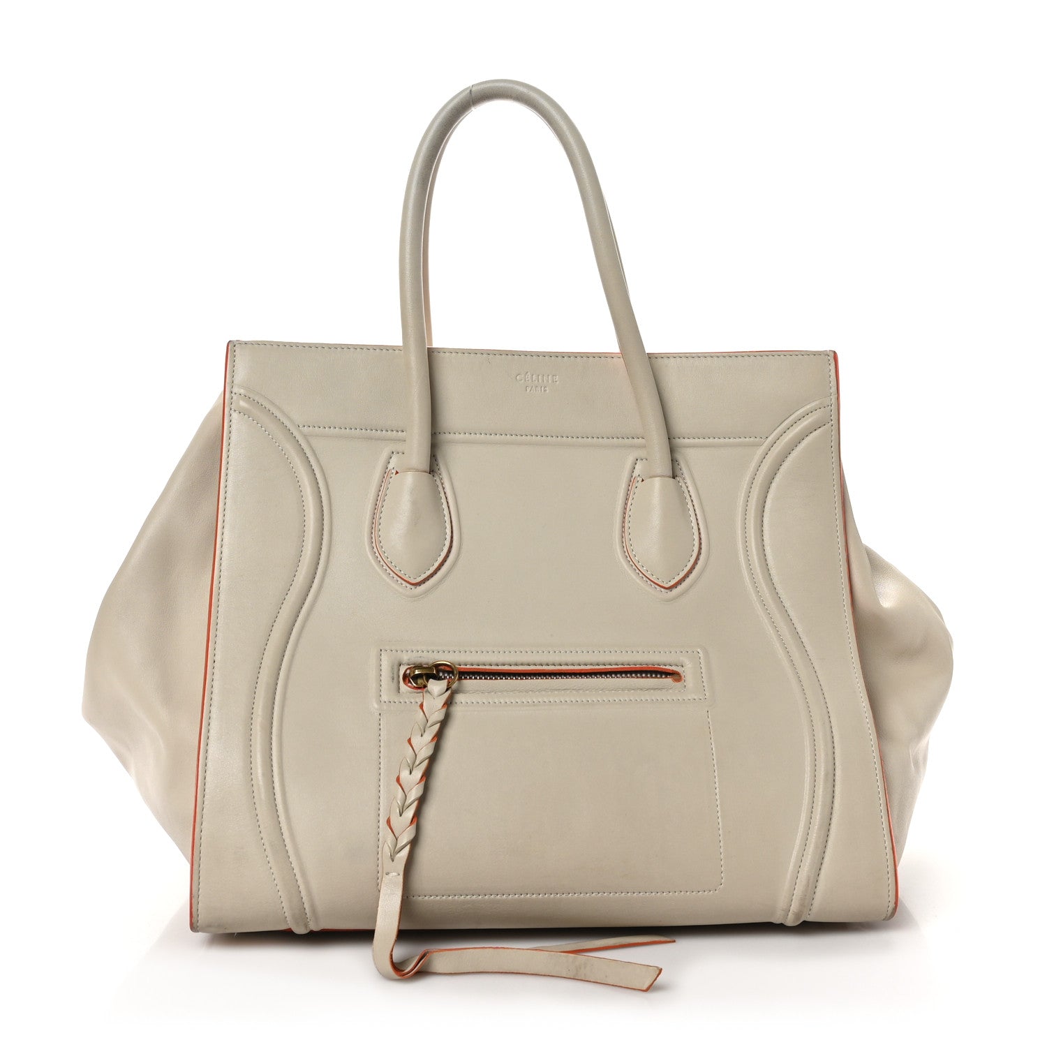 Celine Smooth Calfskin Medium Phantom Luggage Chalk Orange Trim 2 of 17