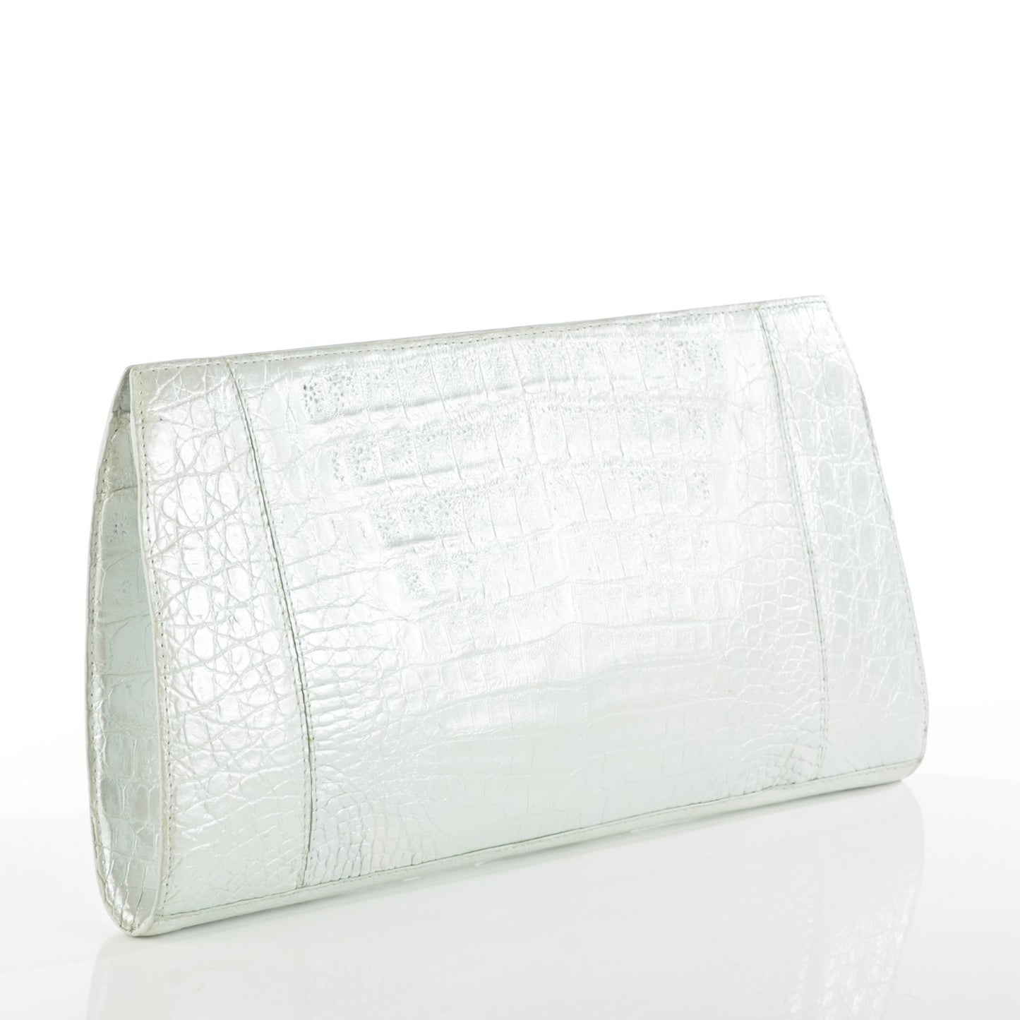 Metallic Crocodile Frame Clutch Silver