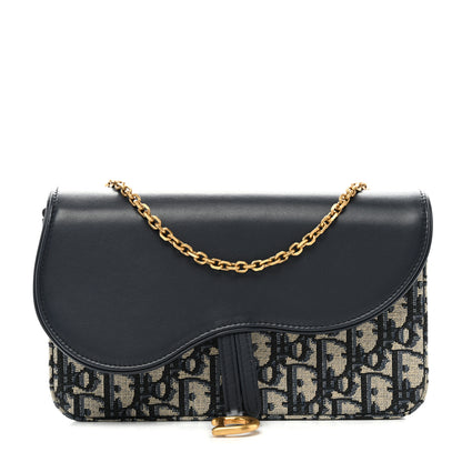 Christian Dior Oblique Smooth Calfskin Medium Saddle Pouch With Chain Blue 1 of 10