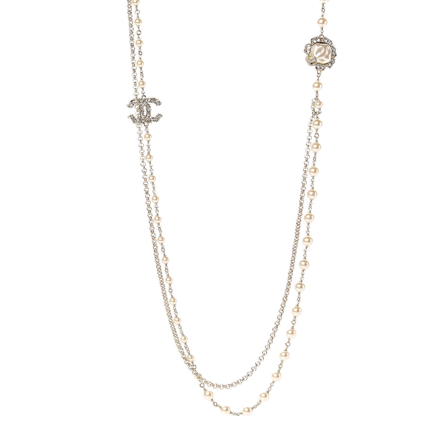Pearl Crystal Camellia Express Multistrand Necklace Gold