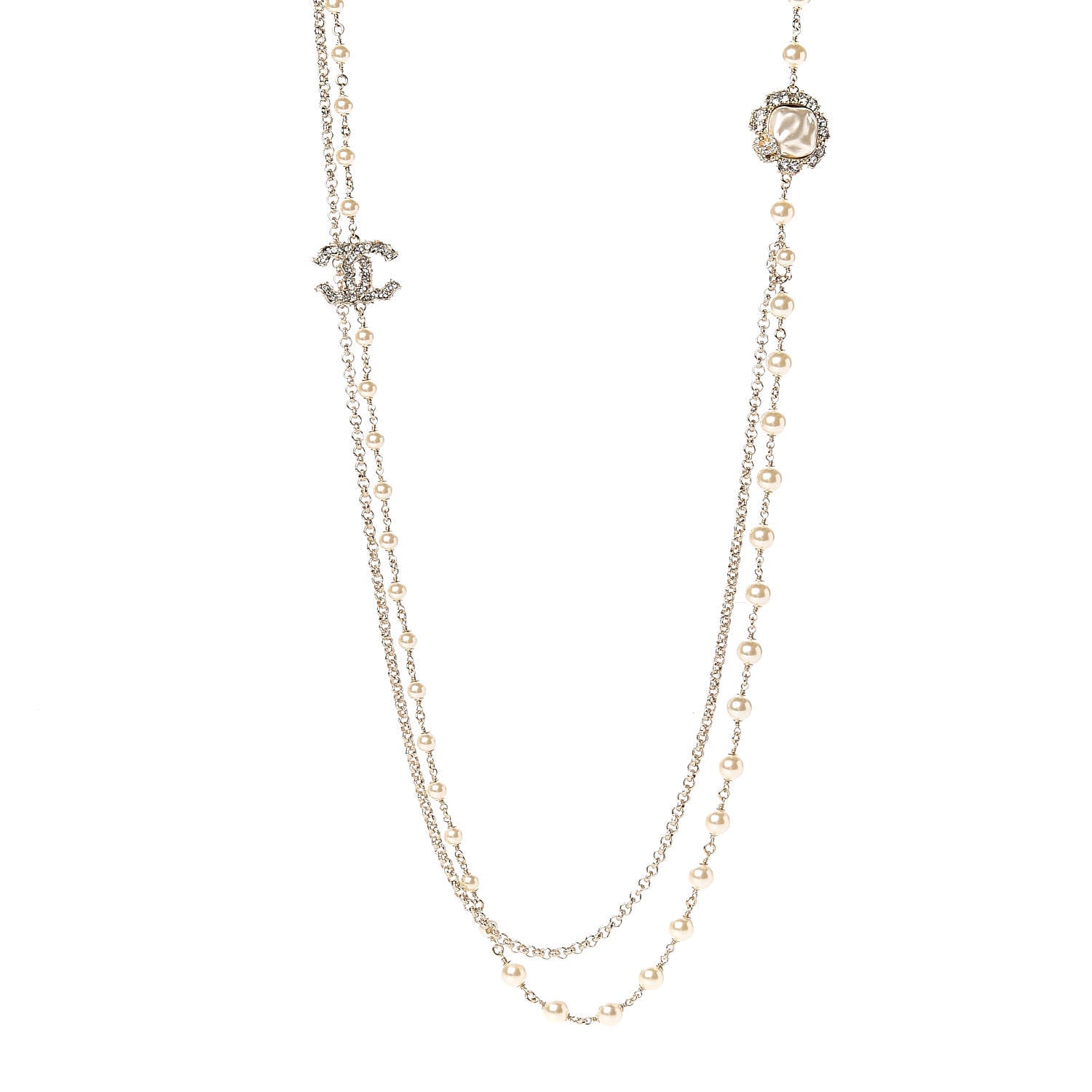 Chanel Pearl Crystal Camellia Express Multistrand Necklace Gold 1 of 5