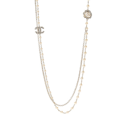 Chanel Pearl Crystal Camellia Express Multistrand Necklace Gold 1 of 5