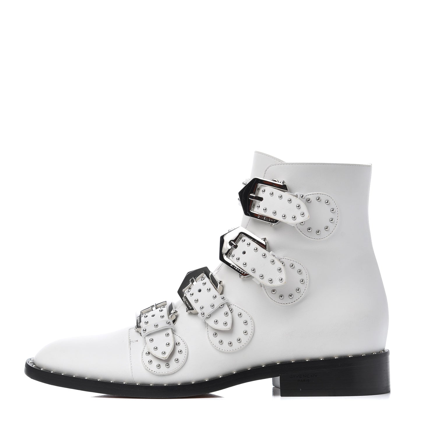 Calfskin Studded Prue Buckle Booties 38 White
