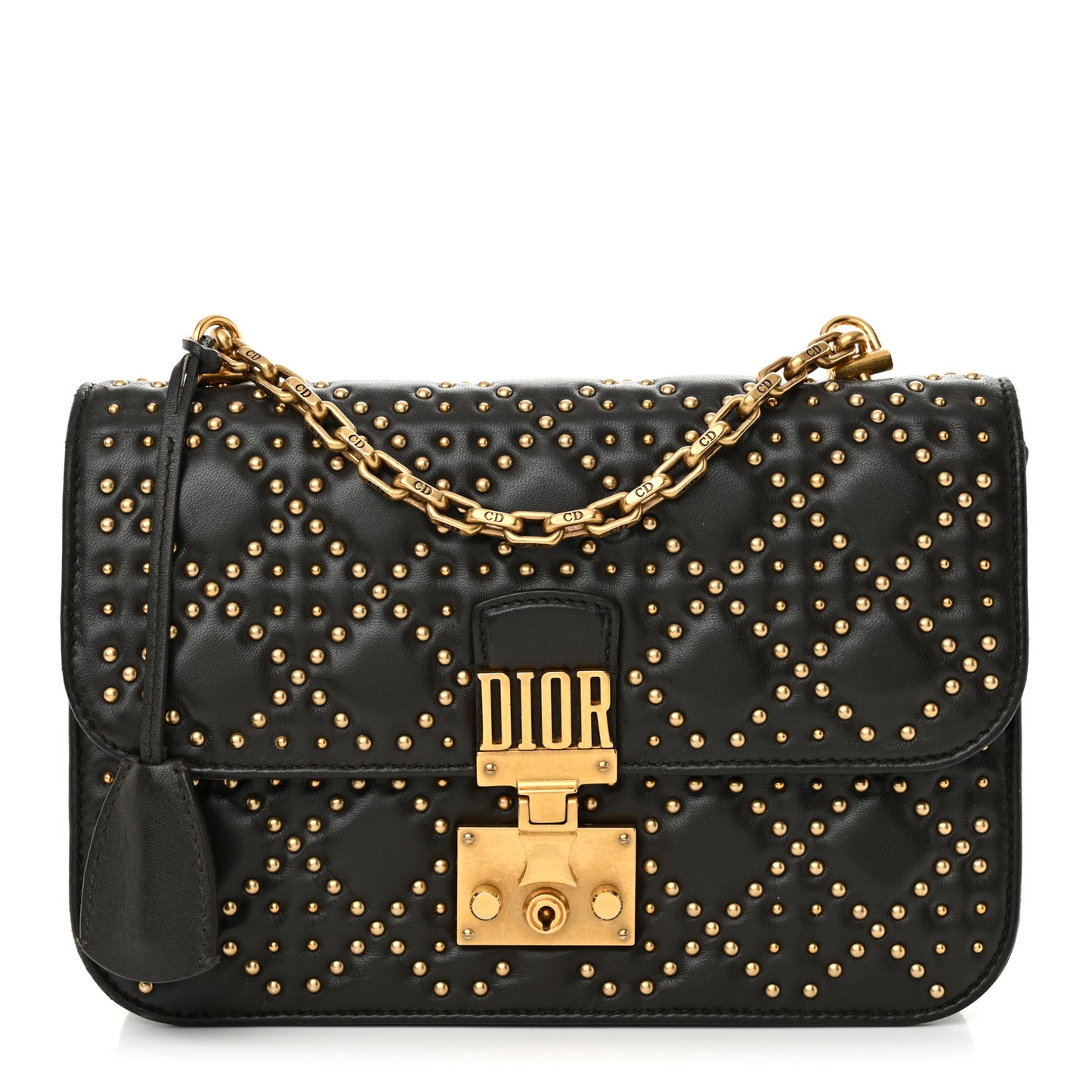Lambskin Cannage Studded Large Dioraddict Flap Bag Brown