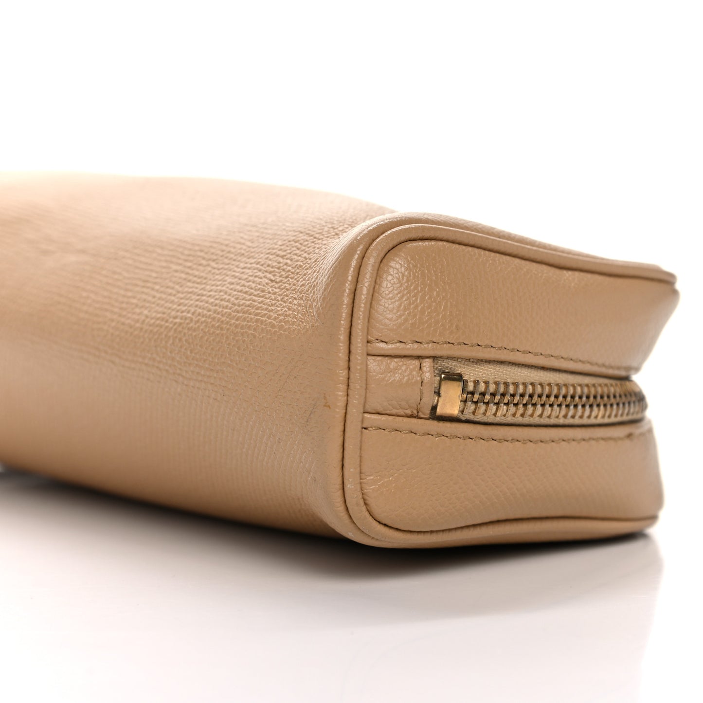Grained Calfskin CC Button Pouch Cosmetic Case Beige