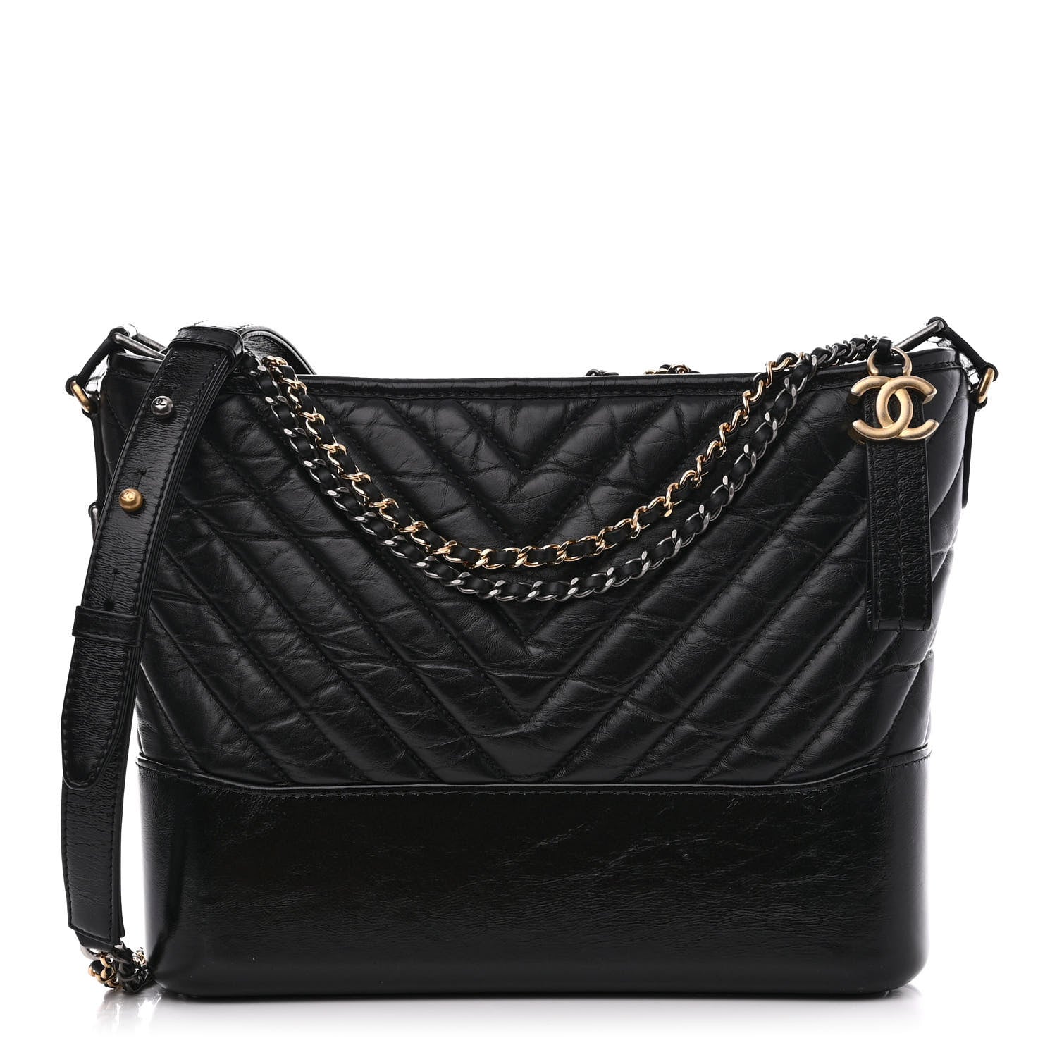 Chanel Aged Calfskin Chevron Quilted Medium Gabrielle Hobo Black 1 of 11