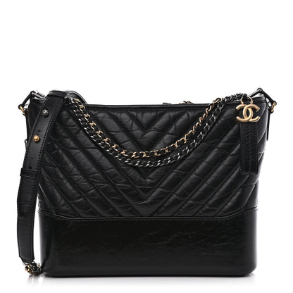 Chanel Aged Calfskin Chevron Quilted Medium Gabrielle Hobo Black 1 of 11