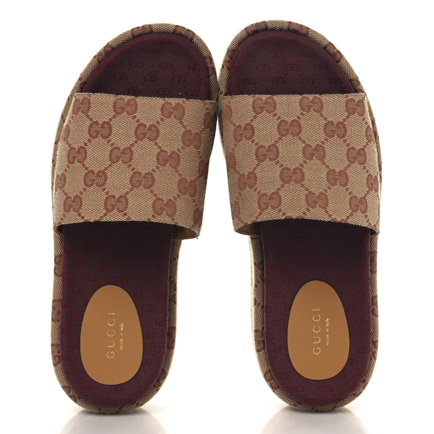 Canvas GG Monogram Angelina Platform Slide Sandals 37 Beige Ruggine