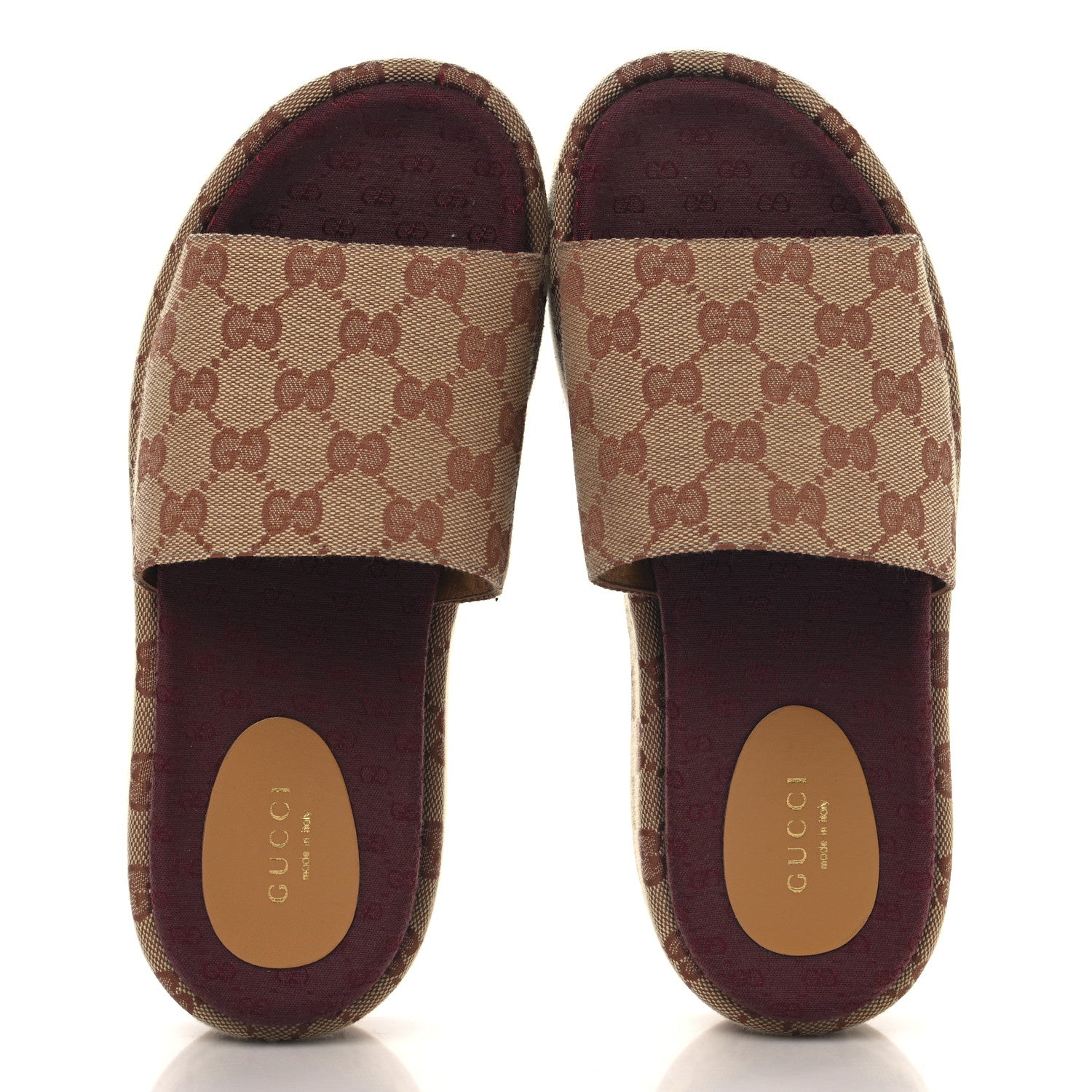 Gucci Canvas GG Monogram Angelina Platform Slide Sandals 37 Beige Ruggine 2 of 9