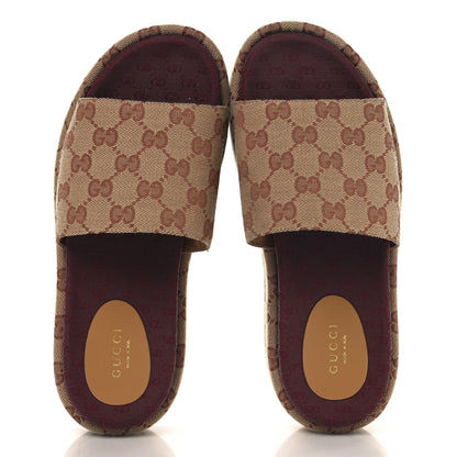 Gucci Canvas GG Monogram Angelina Platform Slide Sandals 37 Beige Ruggine 2 of 9