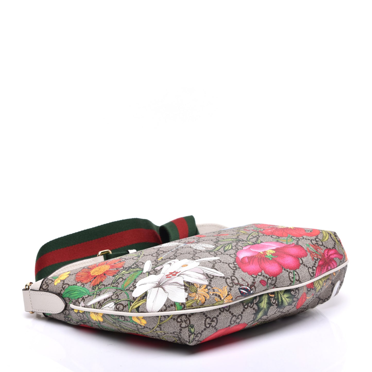 GG Supreme Monogram Flora Web Small Ophidia Half Moon Hobo White