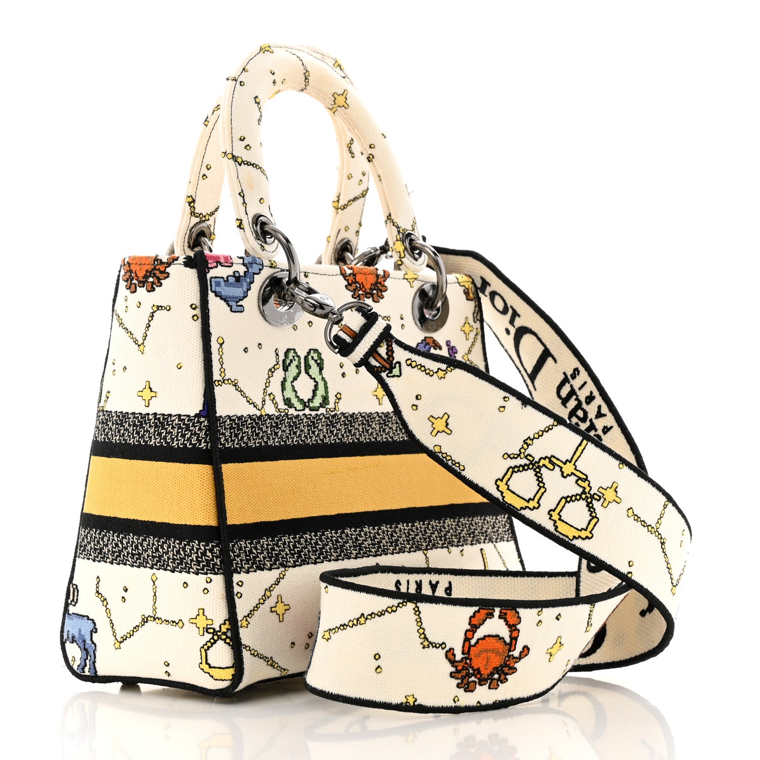 Christian Dior Canvas Pixel Zodiac Embroidered Medium Lady D-Lite Ecru Multicolor 3 of 11