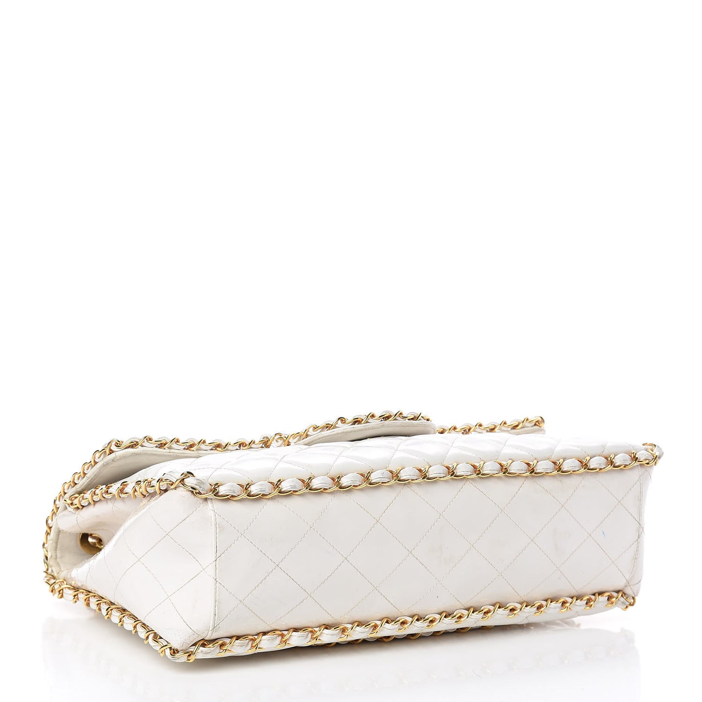 Patent Quilted Jumbo XL Chain Around Flap White