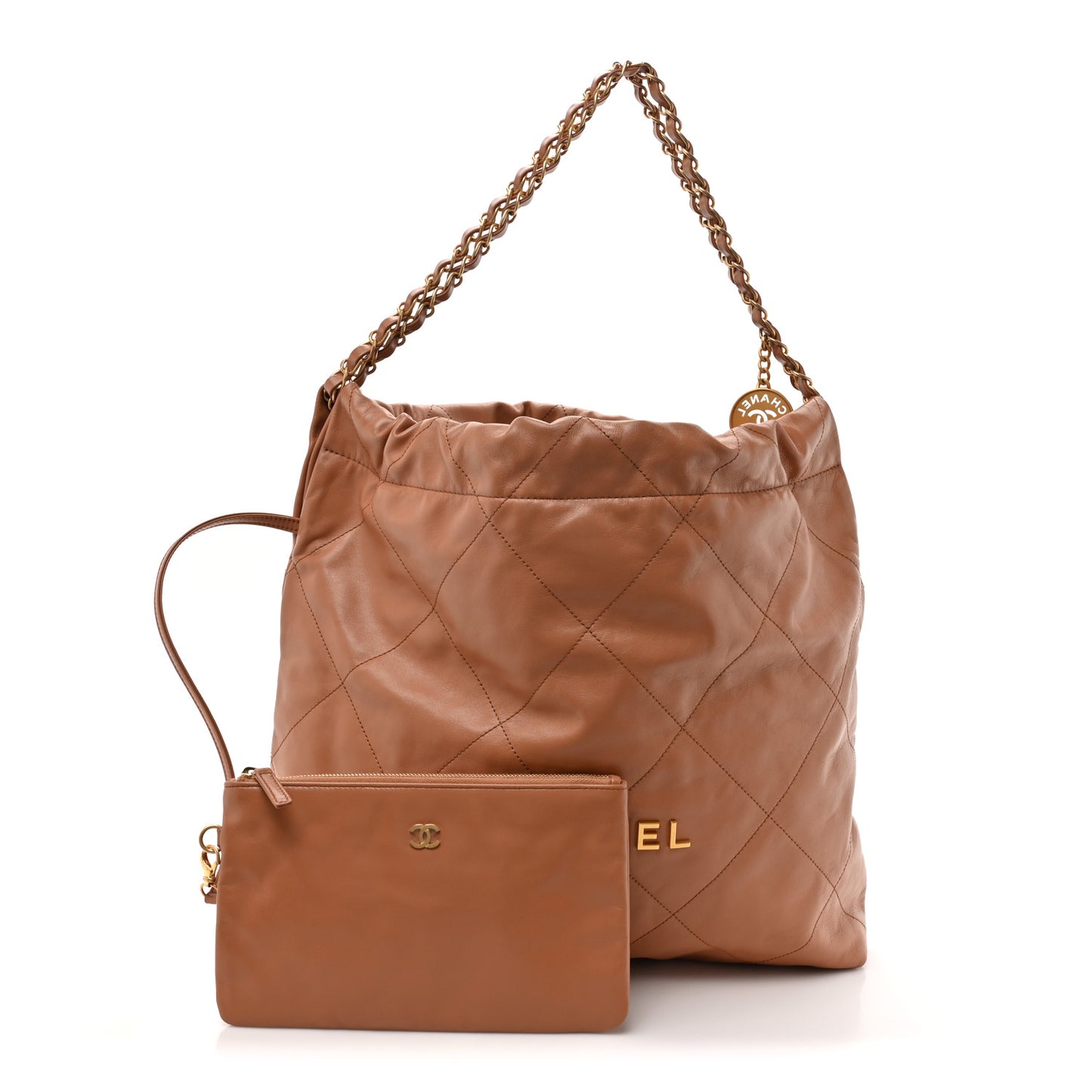 Shiny Calfskin Quilted Chanel 22 Brown