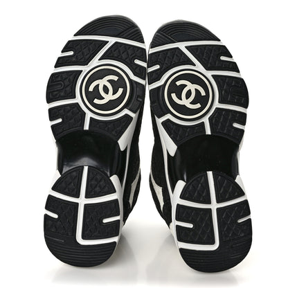 Chanel Nylon Suede Calfskin Printed CC Sneakers 37 White Black 5 of 8