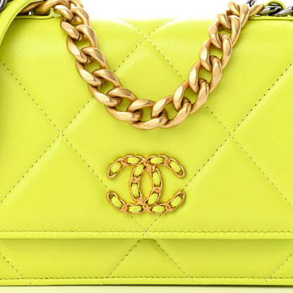 Chanel Shiny Lambskin Quilted Chanel 19 Wallet On Chain WOC Neon Yellow 9 of 13