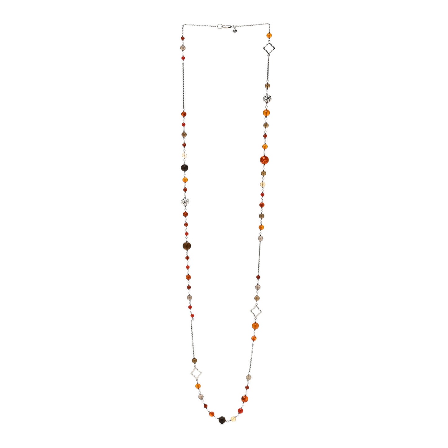 Sterling Silver Amber Citrine Smokey Quartz Carnelian Bead Elements Chain Necklace