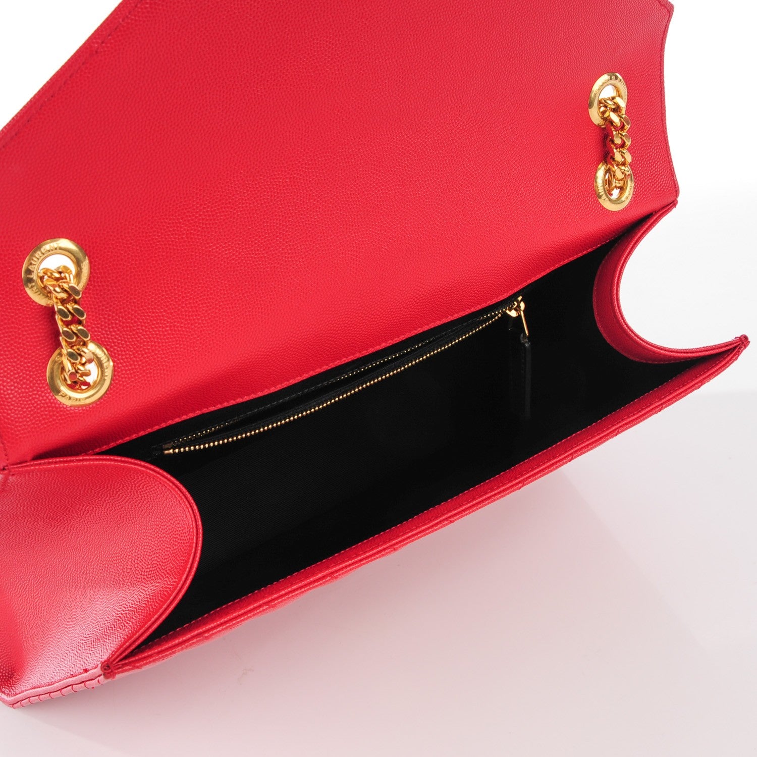 Saint Laurent Grain De Poudre Matelasse Chevron Large Monogram Satchel Lipstick Red 8 of 8