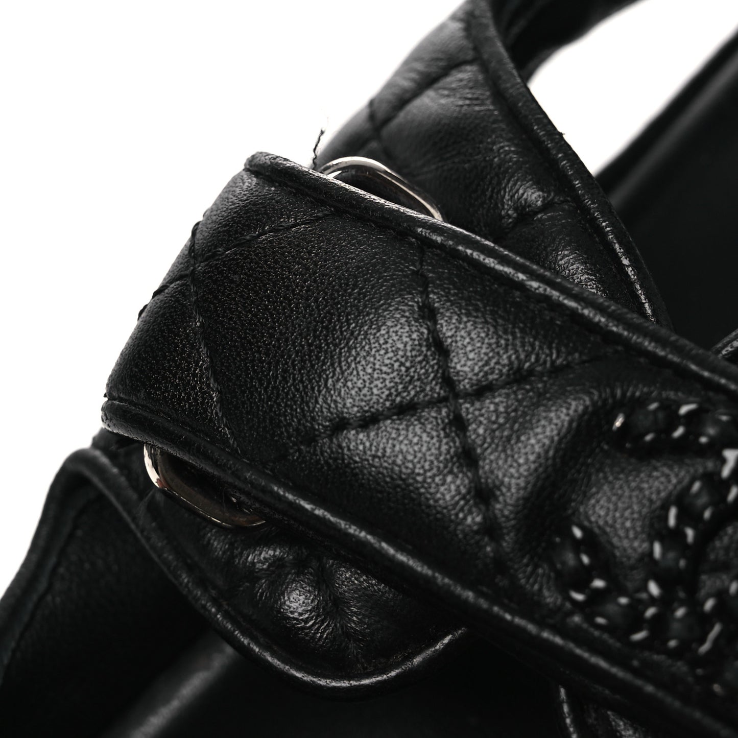 Lambskin Quilted Velcro Dad Sandals 38.5 So Black