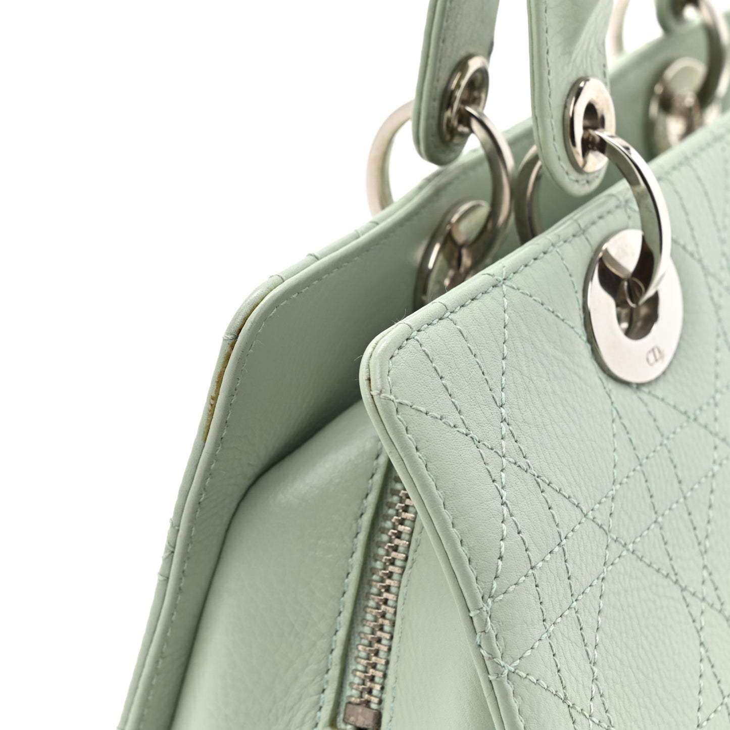 Calfskin Cannage Stitched Small East West Lady Dior Mint Green