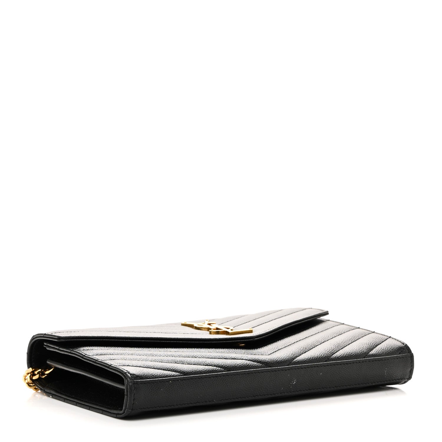 Saint Laurent Grain De Poudre Matelasse Chevron Monogram Chain Wallet Black 4 of 11
