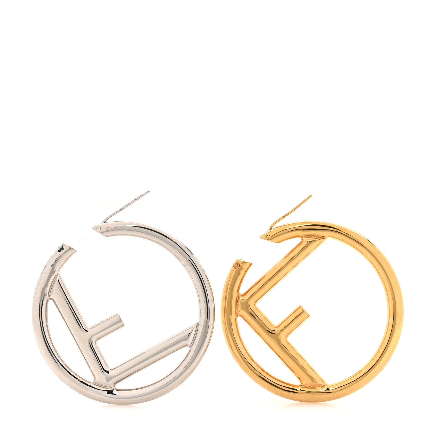 Fendi Metal FF Hoop Earrings Gold Silver 3 of 5