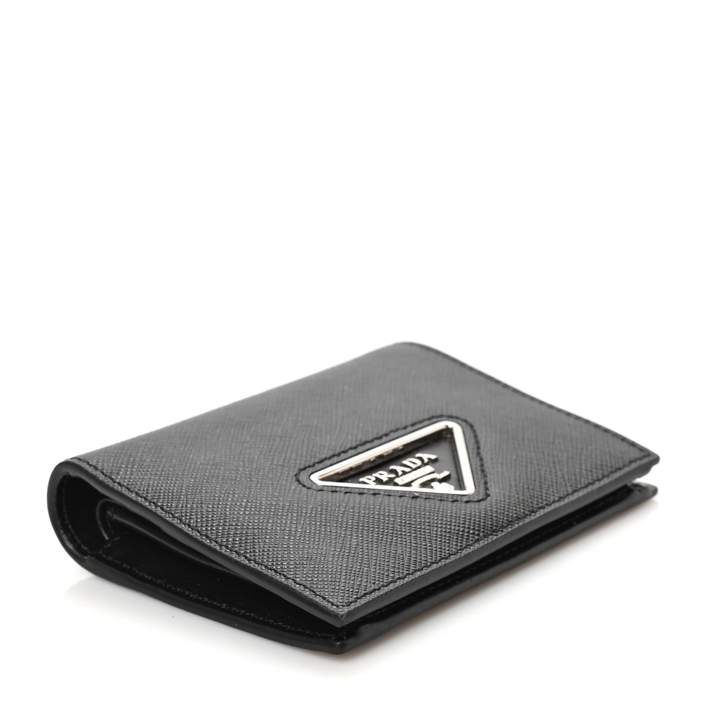 Saffiano Small Triangle Bi-Fold Wallet Black